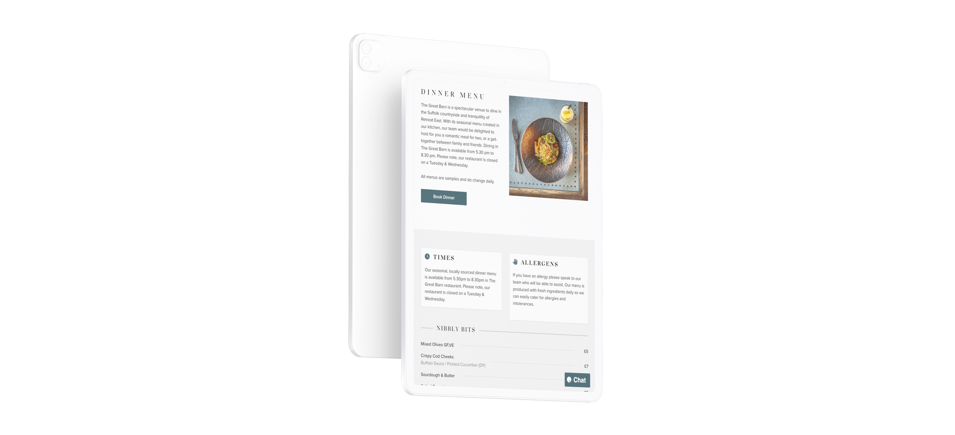 Retreat East restaurant menu brochure website tablet design