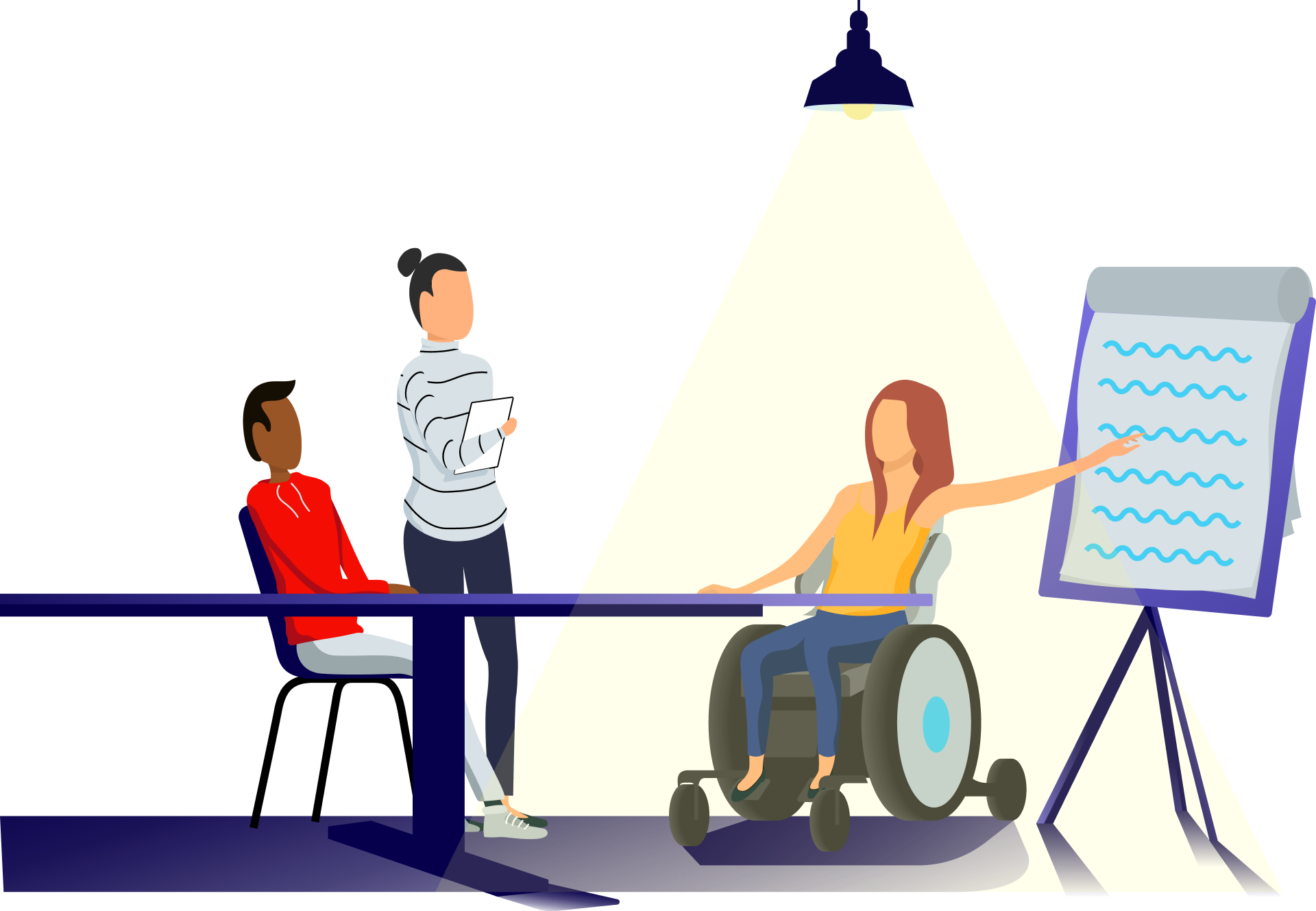 Illustration of disabled person teaching a classroom