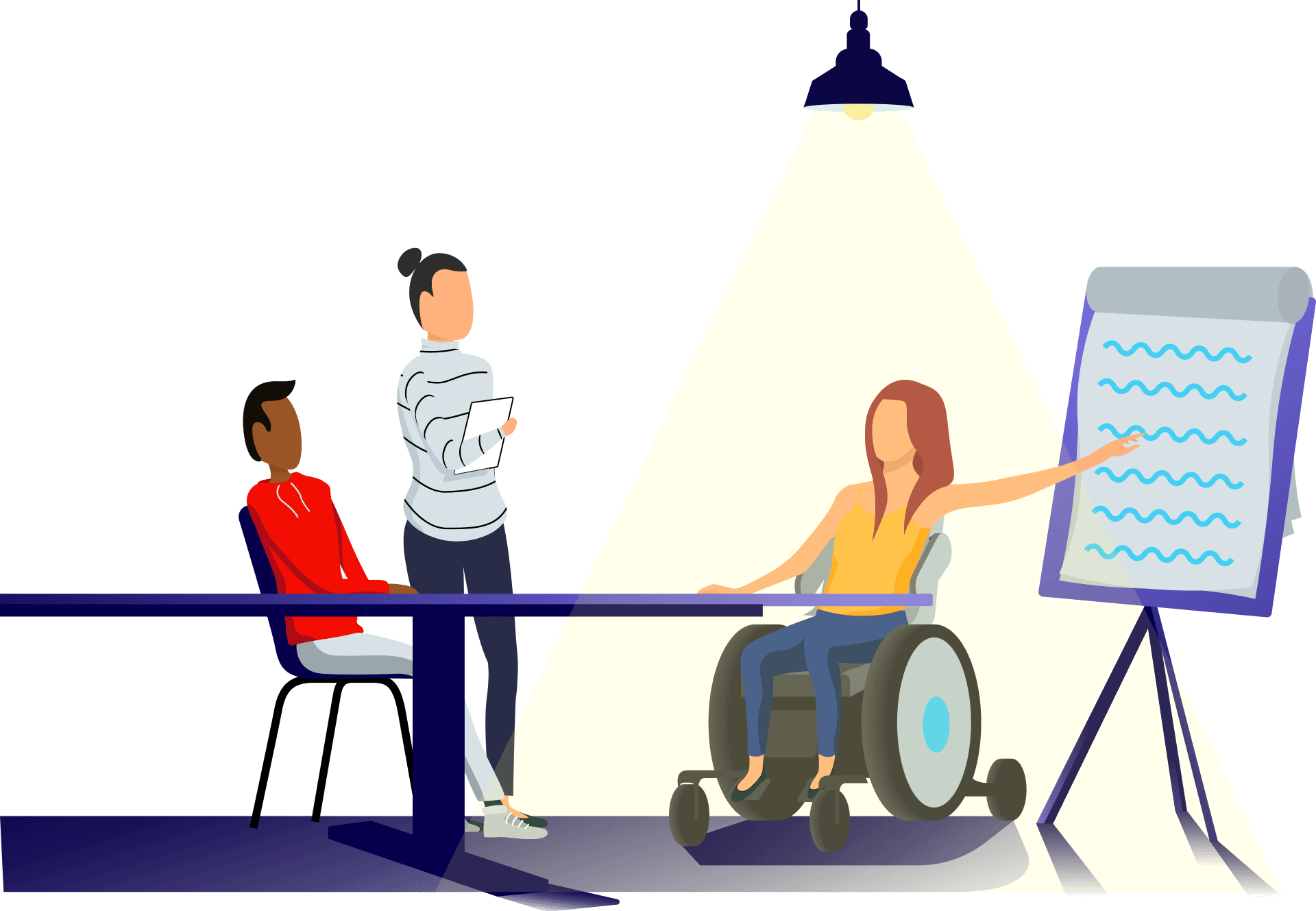 Illustration of disabled person teaching a classroom