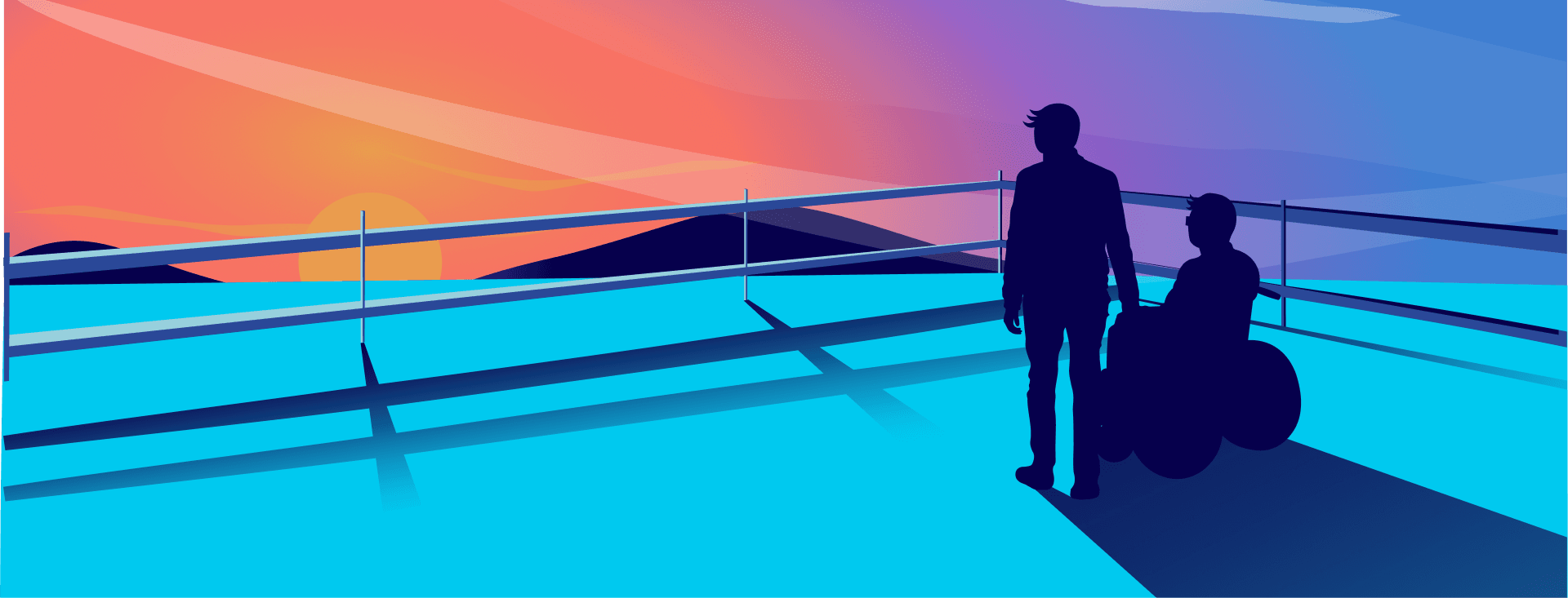 Illustration of disabled person and personal assistant