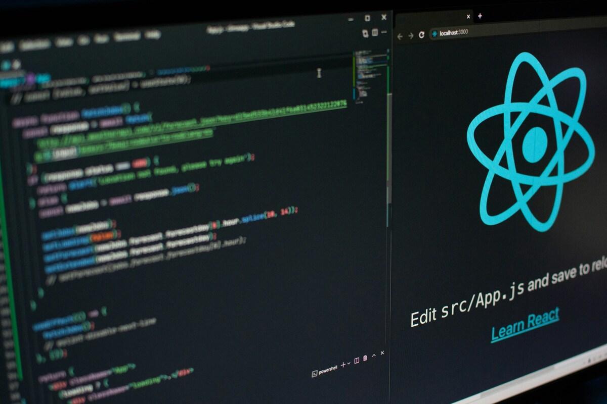 Screen with React framework logo